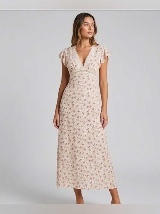 By Design Dresses & Skirts - Vintage-Inspired Floral Lace-Trim Maxi Dress
